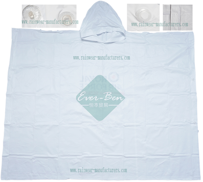 White PVC hooded rain ponchos manufacturer